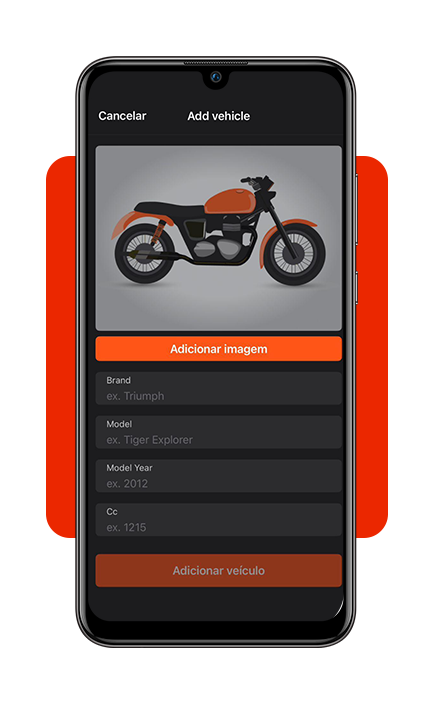Tela de cadastro da motocicleta no aplicativo Detecht