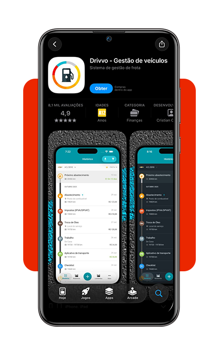 Tela inicial do app Drivvo mostrando opções de controle de gastos