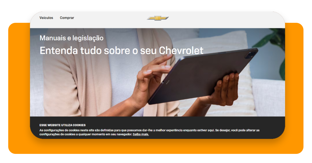 Interface do site oficial da Chevrolet para baixar manuais