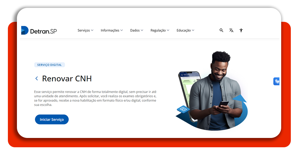 Interface de solicitação de renovação da CNH no sistema do Detran