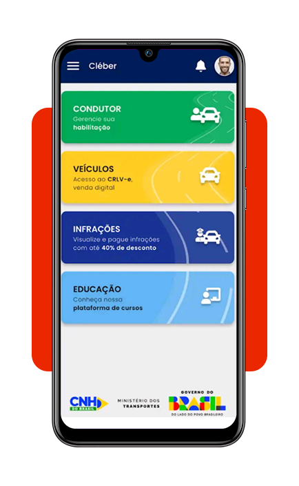 Menu de veículos no aplicativo CNH do Brasil para acessar CRLV digital