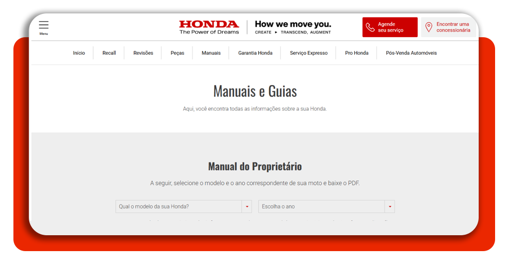 Portal oficial da Honda para download do manual da CG 160