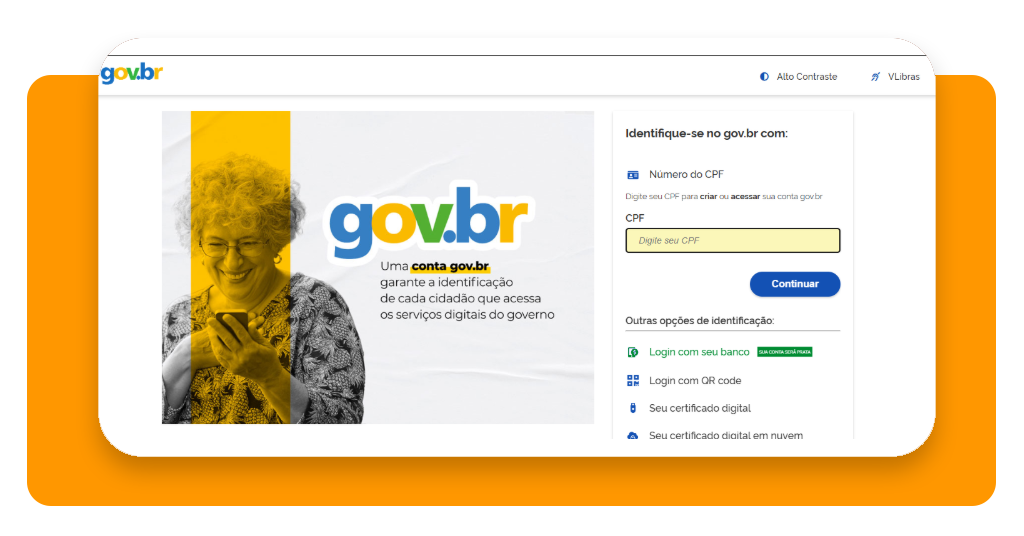 Página de login do portal gov.br para adicionar categoria na CNH