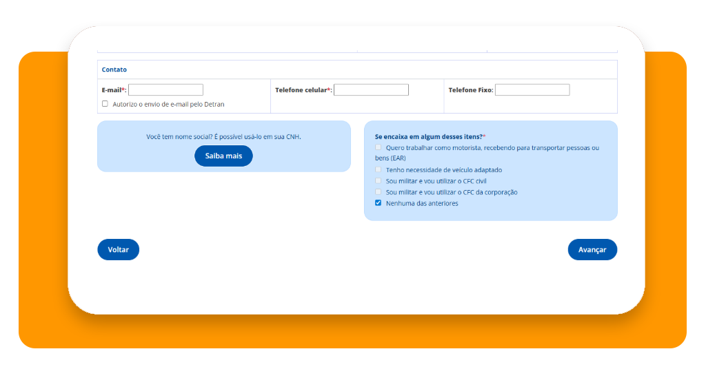 Formulário com informações sobre o motivo da inclusão de categoria