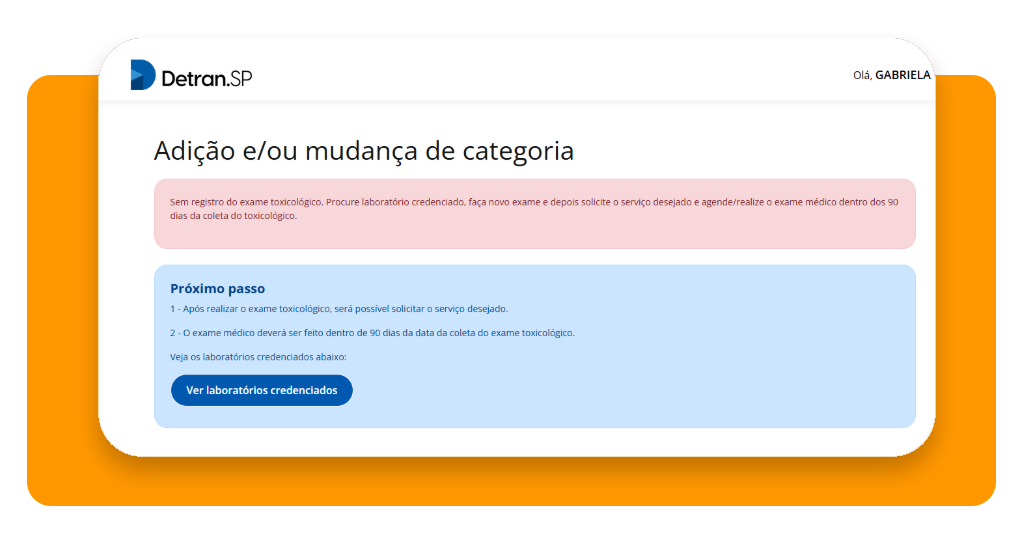 Página mostrando os próximos passos após solicitação de mudança de categoria