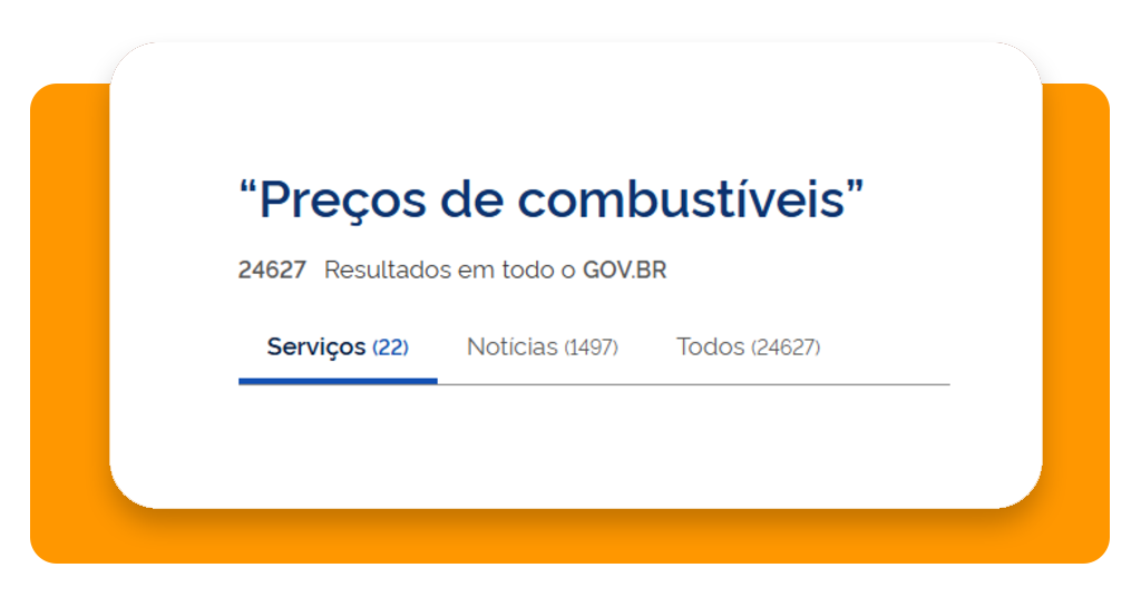 Tela inicial do aplicativo Gov.br mostrando onde encontrar a ferramenta de preços de combustíveis