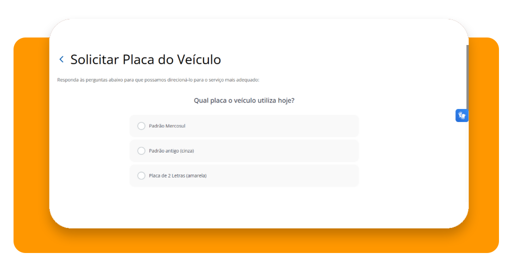Formulário do DETRAN com pergunta sobre tipo de placa atual do veículo